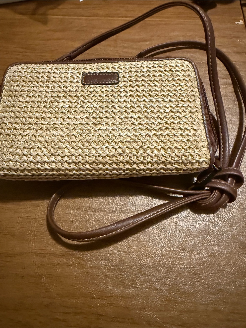 Pacific Connections Cream Woven Crossbody with Brown Trim